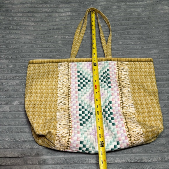 Estee Lauder‎ Tan STRAW-LOOK (cotton fabric) Beach Bag Large Tote - Picture 8 of 8